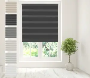 Caecus Blinds Day & Night Zebra Roller Blind BLACK 80cm  x 160cm