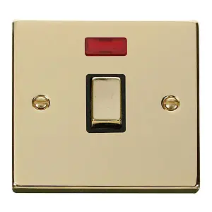 Polished Brass 1 Gang 20A Ingot DP Switch With Neon - Black Trim - SE Home