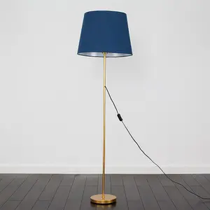 ValueLights Modern Gold Metal Standard Floor Lamp With Navy Blue Tapered Shade - Includes 6w LED Bulb 3000K Warm White