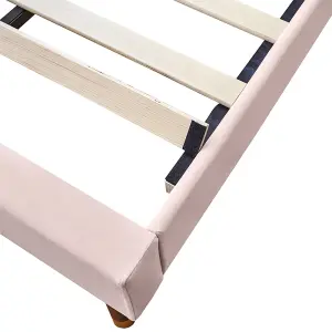 Double Bed-4ft6(135x190cm),with Slatted Frame and Headboard, Youth Bed, Wooden Slatted Support, Easy Assembly, Velvet, Pink 