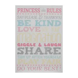 Interiors by Premier Kids Princess Rules Wall Plaque, Inspirational and Educational Wall Art for Kids, Vibrant Wooden Wall Plaque