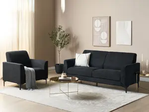 3 Seater Fabric Sofa Black FENES