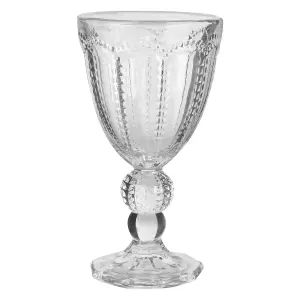 Set of 2 Vintage Luxury Clear Embossed Drinking Wine Goblet Glasses