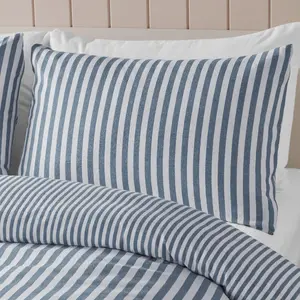 Brushed Cotton Stripe Duvet Cover Set Blue / King Duvet Cover + 2 Standard Pillowcases