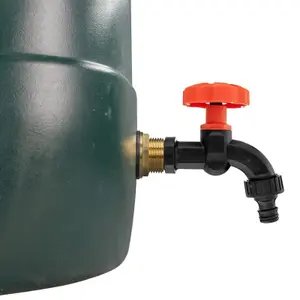 Water Butt Replacement Tap BRASS Metal Lever UK Bib Outlet Barb Quick Hosepipes  Plastic Dial Tap (Black) 1"