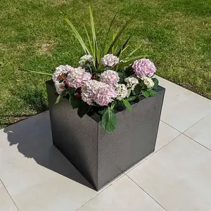 40cm Zinc Silver & Black Textured Square Planter