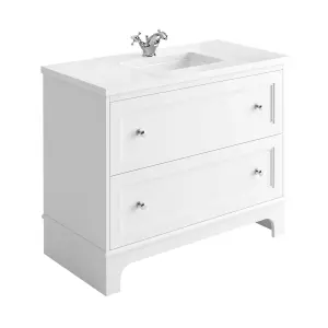 Beckett White Floor Standing Traditional Bathroom Vanity Unit with White Worktop & Ceramic Basin (W)1000mm (H)850mm