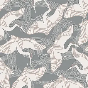 Galerie Ted Baker Fantasia Silver/Grey Cranes Wallpaper Roll