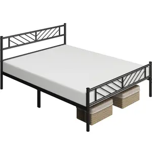 Minimalist Metal Slatted Bed Platform with Arrow Design Headboard Black / King (5')