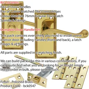 Door Handle & Latch Pack - Polished Brass - Georgian Scroll Lever On Backplate