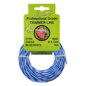 15m x2.70mm of strimmer/trimmer line,blue/white twist line gives you more cutting edge for cleaner and quicker cut