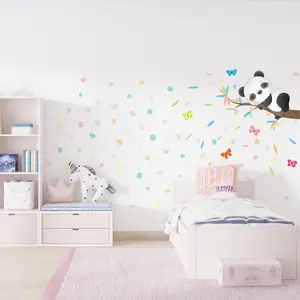 Walplus Combo Kids - Sleeping Panda With Dalmatian Candy Holographic Dots Wall Sticker PVC