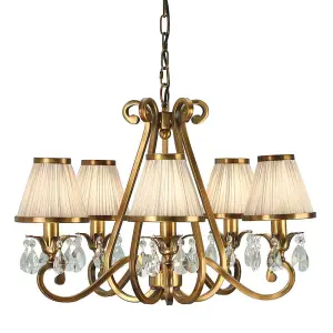 Luminosa Oksana 5 Light Multi Arm Ceiling Pendant Chandelier Antique Brass, E14