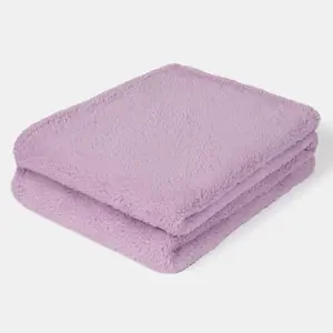 Brentfords Teddy Fleece Blanket Large Throw Over Bed, Lilac - 150 x 200cm