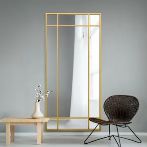 MirrorOutlet Fenestra - Gold Contemporary Wall and Leaner Mirror 71" X 33" (180 x 85CM)