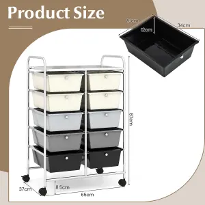 Costway 10 Drawers Storage Trolley Mobile Rolling Utility Cart Home Office Organizer