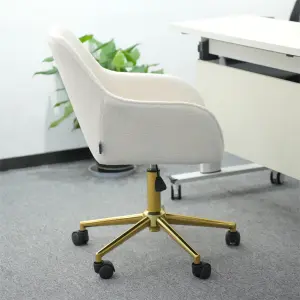 New Teddy Fabric Material Adjustable Height Swivel Home Office Chair For Indoor Office With Gold Legs,White