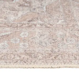 Distressed Natural Beige Persian Style Washable Non Slip Runner Rug 60x240cm