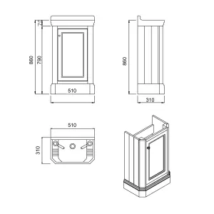 Fairmont Traditional Cloakroom Bathroom Vanity Unit with Basin - Blue Grey (H)86cm (W)51cm