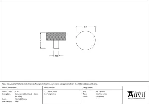 From The Anvil Polished Chrome Brompton Cabinet Knob - 38mm (No rose)