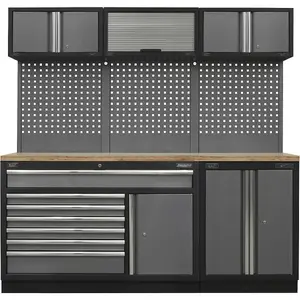 Heavy-Duty Garage Storage System with Pressed Wood Worktop