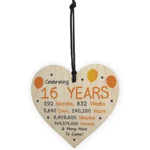 Red Ocean 16th Birthday Novelty Wooden Heart Gift For Son Daughter Brother Sister Friend