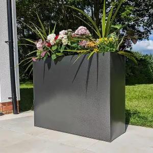 100cm Long Zinc Silver & Black Textured 80cm Tall Trough Planter