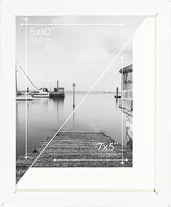 Clay Roberts Photo Picture Frame 8 x 10, White, Includes Mount for 7 x 5 Prints, Freestanding and Wall Mountable, 10x8" Picture Fr