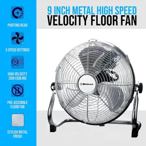 Belaco 9" Chrome Metal Floor Fan - High Velocity