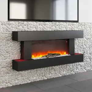 Electric Fire Suite Fireplace with Matte Black LED Surround Set 7 Flames Color with WiFi Connection Remote Control 52 Inch