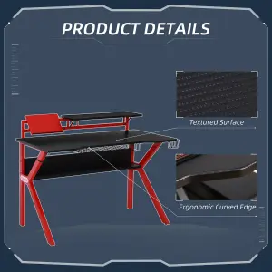 HOMCOM Gaming Desk Computer Table w/ Cup Holder Headphone Hook, Basket, Red