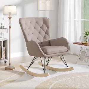 Upholstered Rocking Chair with Removable Padded Seat Comfy Accent Chair Light Grey