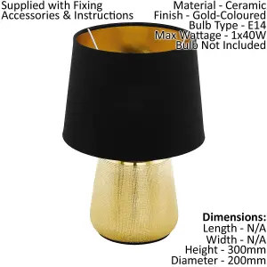 2 PACK Table Lamp Colour Gold Coloured Shade Black Gold Fabric Bulb E14 1x40W