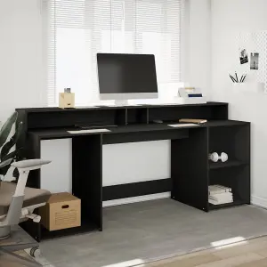 Berkfield Desk with LED Lights Black 200x55x91 cm Engineered Wood