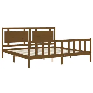 Berkfield Bed Frame with Headboard Honey Brown 200x200 cm Solid Wood