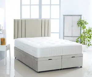 Silver Plush Foot Lift Ottoman Bed With Memory Spring Mattress And Headboard 3FT Single