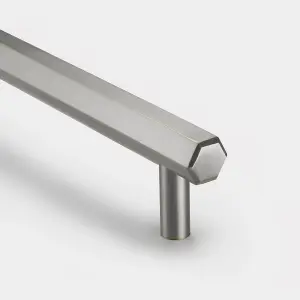 Silver Hexagonal Cabinet T Bar Handle - Solid Brass - Hole Centre 320mm - SE Home