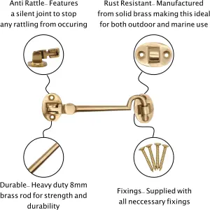 AFIT Polished Brass Heavy Duty Silent Cabin Hook And Eye 75mm