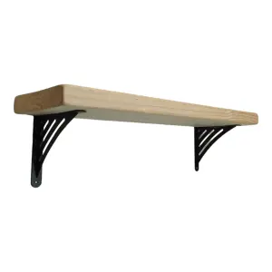 Solid Wood Handmade Rustical Shelf Unprimed 225mm 9 inch with Black Metal Bracket WAT Length of 40cm