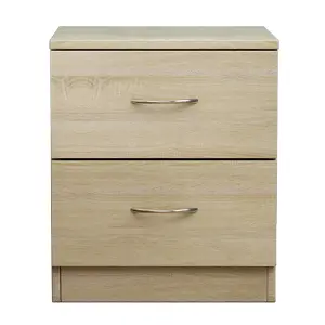 SunDaze Chest of Drawers Bedroom Furniture Bedside Cabinet with Handle 2 Drawer Oak 40x36x47cm