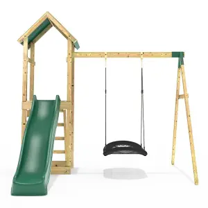 Rebo Adventure Wooden Climbing Frame, Swing Set and Slide - Elbrus Green