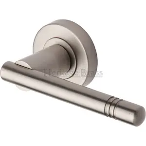 Heritage Door Handle Lever Latch on Round Rose Alicia Design (Set of 2) Satin Nickel