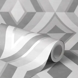 Fine Decor Shard Geo Stone/Silver Wallpaper FD42606