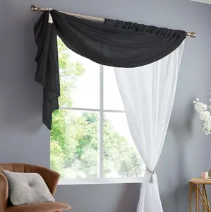 Double Display Voile 150cm x 229cm Black/White Slot Top Curtain Panel