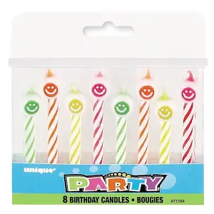 Unique Party Happy Face Birthday Candles (Pack of 8) Multicoloured (One Size)