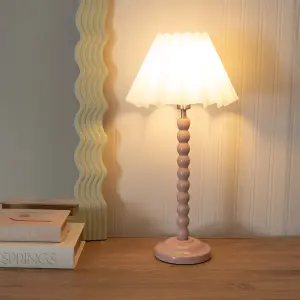 ValueLights Bobbins Painted Rose Table Lamp with White Scallop Tapered Lamp Shade