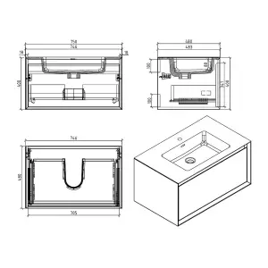 Declan Black & Concrete Wall Mounted Vanity Unit with Integrated Basin (W)750mm (H)400mm