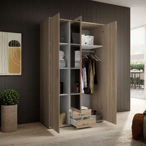 Elegant KARL 3-Door Hinged Wardrobe with Mirror W1200mm H1960mm D535mm - Oak Sonoma, Spacious Storage, Modern Design