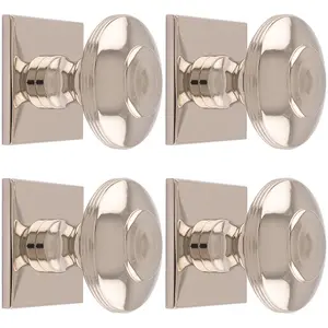 4 PACK - 42mm Round Cabinet Door Knob & 40x40mm Matching Backplate Polished Nickel Handle