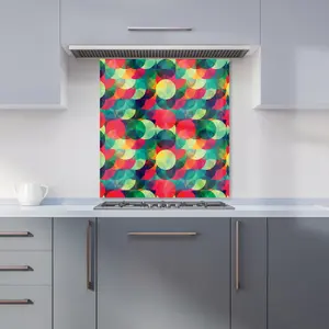 Colourful Grunge Circle Pattern Premium Glass Kitchen Splashback W600mm x H600mm